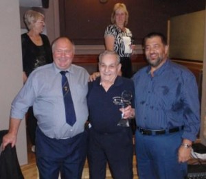 Art Montini (center picture) receiving the IAWA Award of Merit.  To left in the 2010 IAWA World Championships Meet Promoter George Dick, and to the right is IAWA President Steve Gardner. 