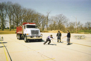Pulling a dumptruck back in my strongman days