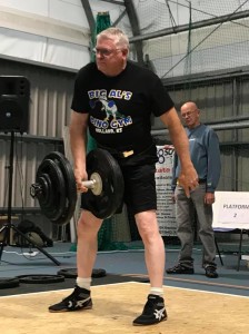 LaVerne in action wiith the 2" dumbbell deadlift at the 2018 World Championships in Eastbourne, England .