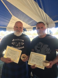 Thom and Tedd Van Vleck both winning in their class at the Wichita Highland Games