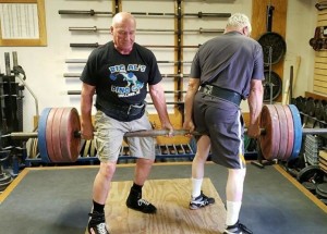 Dean Ross and LaVerne Myers pulling a BIG 2 man Fulton Bar Deadlift at the 2019 Team Championships.  Both of these guys are over 75 years of age!!!